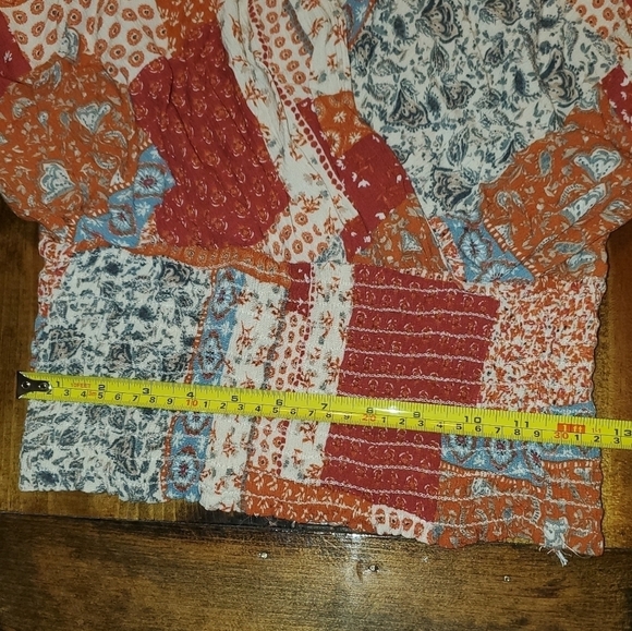 143 Story Patchwork Peasant Top, Elastic Waist, Long Sleeve, S - Picture 9 of 11